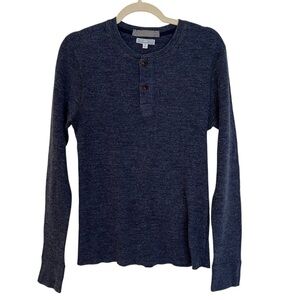 Wallace & Barnes Waffle Henley Thermal Long Sleeve Shirt Heather Navy Blue Small
